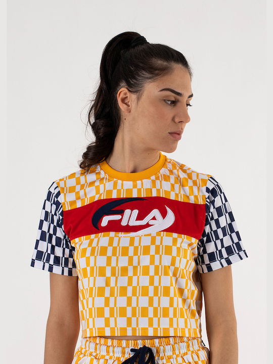 Fila Alba Printed Crop Tee Sommerlich Damen Bluse Kurzärmelig Mehrfarbig