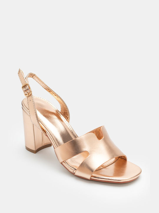 Luigi Damen Sandalen mit Chunky hohem Absatz in Gold Farbe