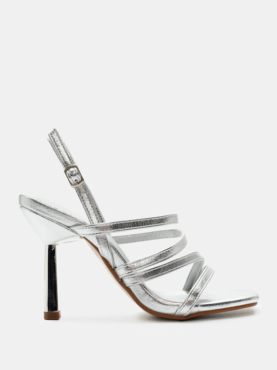 Luigi Synthetic Leather Women's Sandals Silver with High Heel