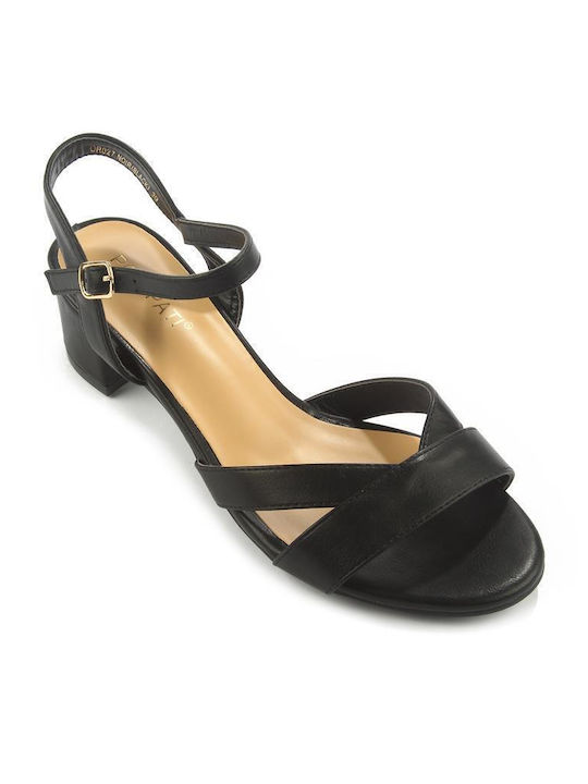 Fshoes Synthetic Leather Women's Sandals with Ankle Strap Black with Medium Heel