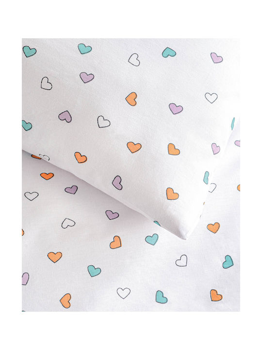 Rythmos Tiny Heart Set Kinderbettbezug Einzel mit Kissenbezug Baumwolle White 160x250cm