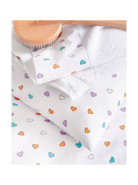 Rythmos Tiny Heart Set Kinderbettbezug Einzel mit Kissenbezug Baumwolle White 160x250cm