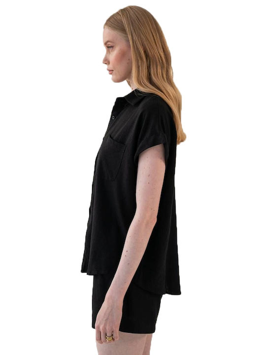 Mind Matter Kurzärmelig Damen Hemd Black