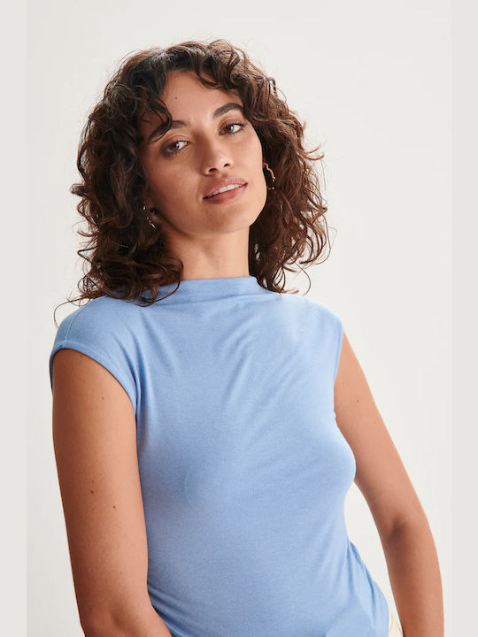 24 Colours Damen Bluse Baumwolle Ärmellos Drapierung Blue