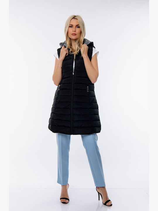 Dress Up Lung Jachetă de femei Fără mâneci Puffer Față și spate pentru iarnă BLACK