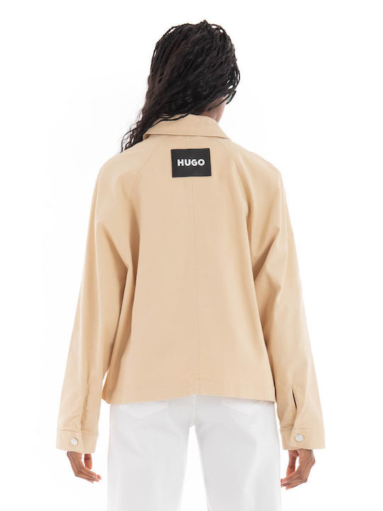 Hugo Boss Scurt Jachetă de femei Puffer pentru iarnă Dark Beige