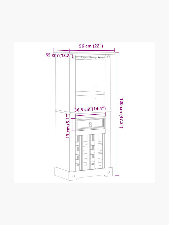 vidaXL Επιδαπέδια Κάβα Ποτών Ξύλινη Καφέ 56x35x120εκ.