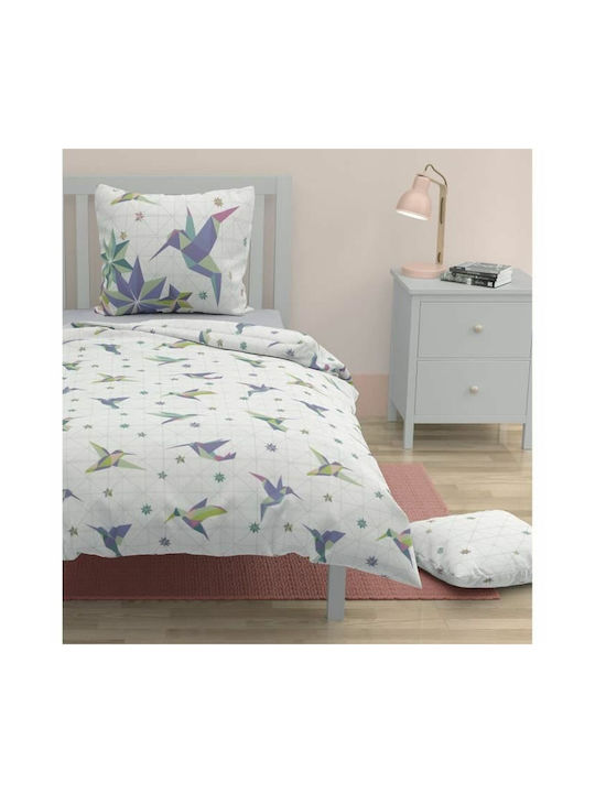 Κάλυμμα Παπλώματος Roupillon Birdie Set Kids Duvet Cover Single with Pillowcase Blue 140x200cm