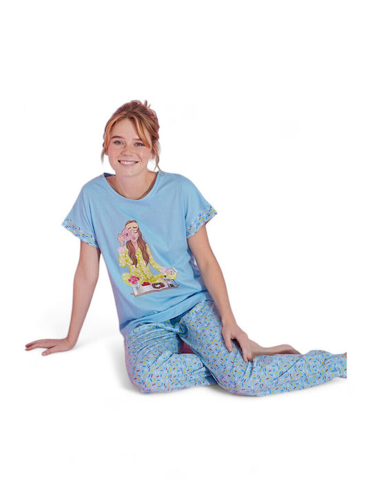 PijaMood Summer Women's Pyjama Set Light Blue