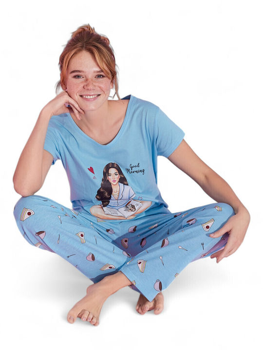 PijaMood Summer Women's Pyjama Set Light Blue