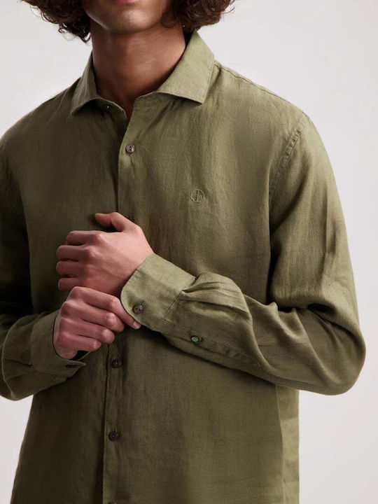 Dstrezzed Men's Shirt Long-sleeved Linen Camo Army Green