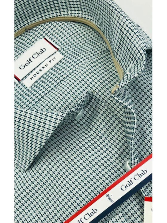 Golf Club Men's Shirt Long Sleeve Cotton Checked Green