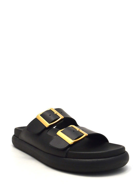 Ateneo Leather Women's Flat Sandals in Black Color