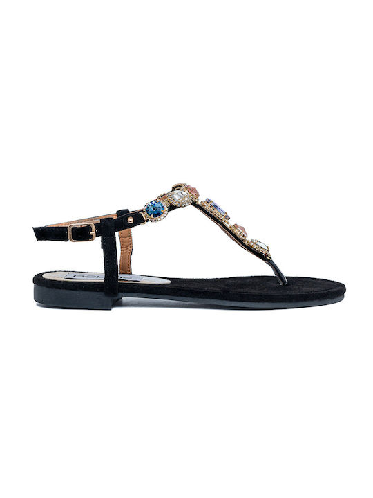 Politis shoes Leather Women's Flat Sandals in Black Color