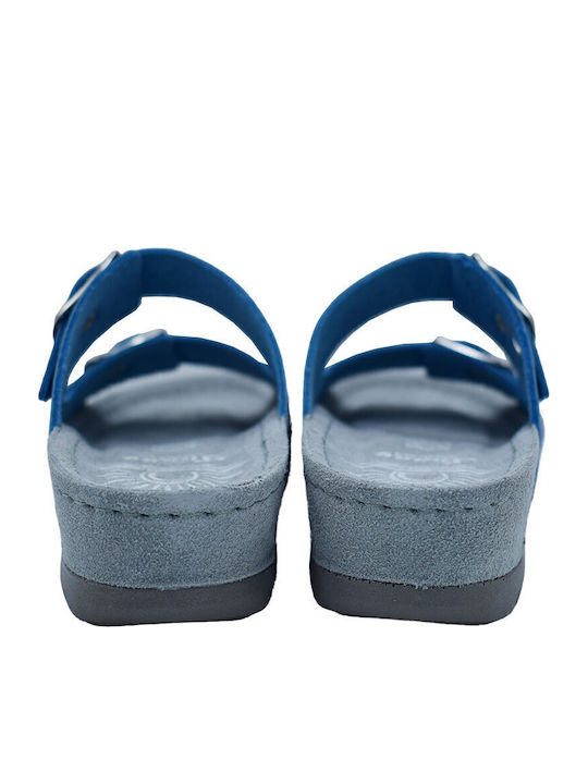 Leather Women's Flat Sandals Anatomic in Blue Color