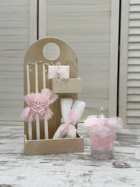 Carousel Complete Baptism Set for Girls with "Butterflies and Flowers" Theme Wooden Box Tho-059 15 Pieces