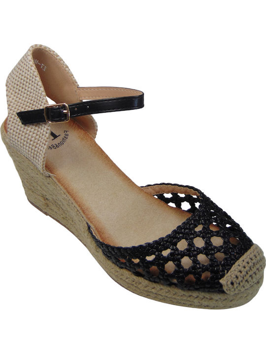 Platforme dama în stil Espadrile Negru