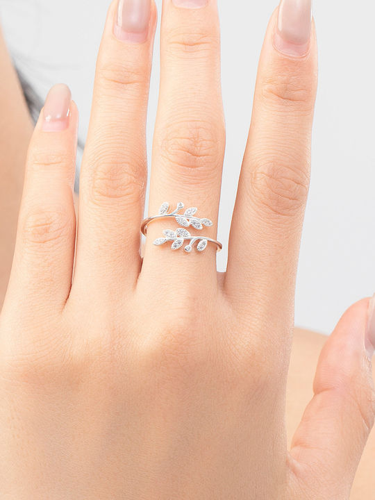 Silver Ring Leaf Crystals Adjustable Casual Beautiful Metal Uni