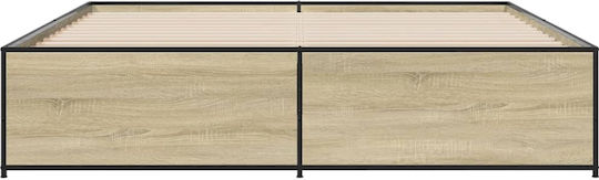 Suport Pat King Size Din Lemn Bej Cu Plăci Pentru Saltea 200x200cm