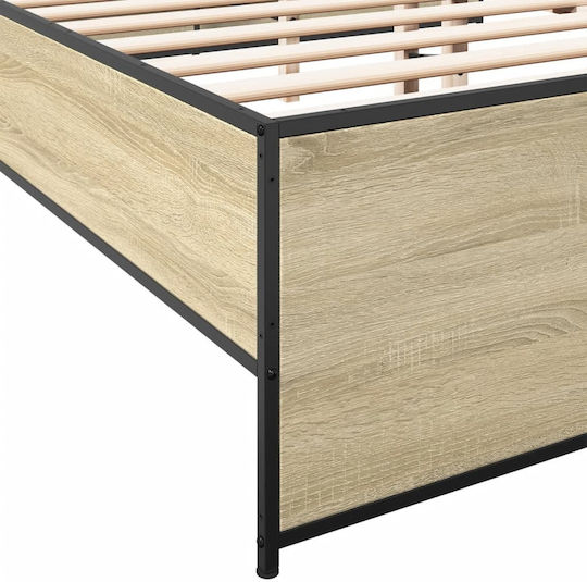 Suport Pat King Size Din Lemn Bej Cu Plăci Pentru Saltea 200x200cm