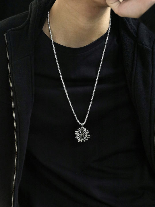 Necklace Silver Chain Steel Symbol Sun 377