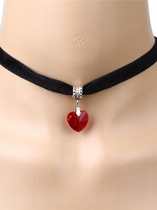 Classic Choker Necklace Crystal Heart Pendant Gothic Red