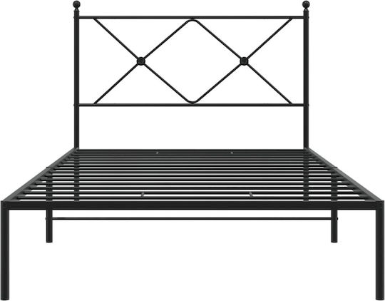 Pat Semi-dublu Metalic Negru cu Plăci pentru Saltea 107x203cm