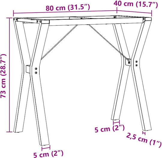 vidaXL Βάση Τραπεζιού Μαντεμένια Μαύρο 80x40x73cm