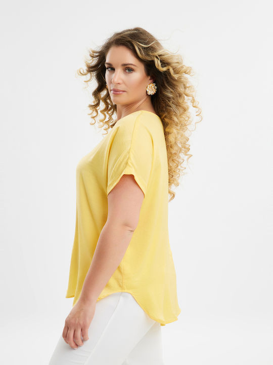 Mat Fashion Women's Blouse Satin Yellow