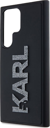 Karl Lagerfeld 3D Rubber Glitter Logo Umschlag Rückseite Kunststoff Schwarz (Galaxy S24 Ultra)