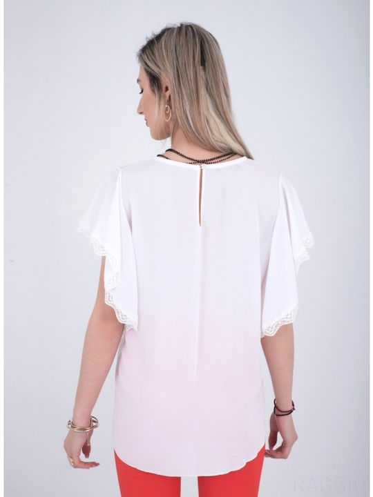 Women's Blouse with Lace Weiß