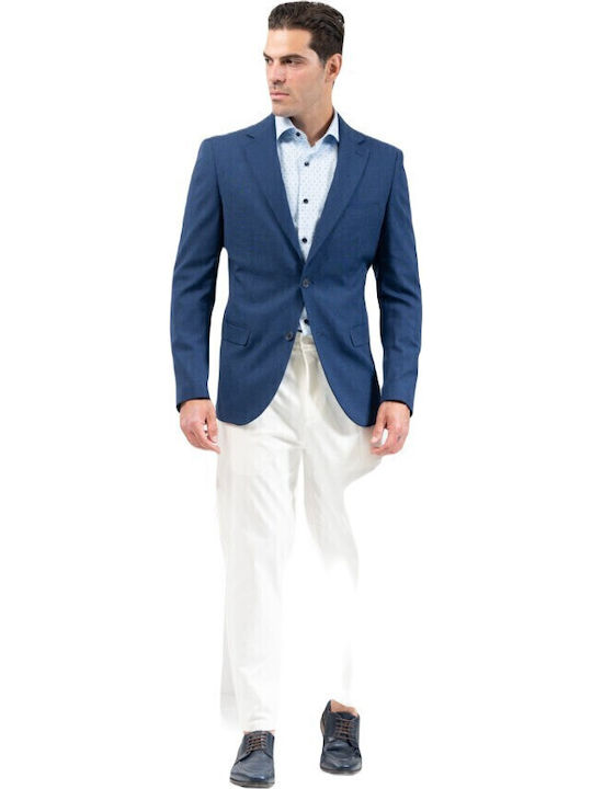 Jacket Καλοκαιρινό Ανδρικό Σακάκι με Στενή Εφαρμογή Μπλε