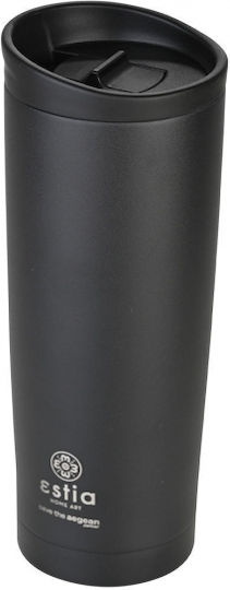 Estia Travel Mug Save The Aegean Recyclable Glass Thermos Stainless Steel BPA Free 500ml MIDNIGHT BLACK