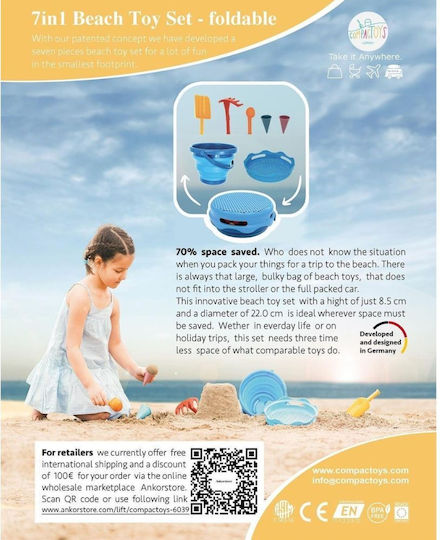 Compactoys Beach Bucket Set with Accessories made of Plastic Red 17.78cm 7pcs