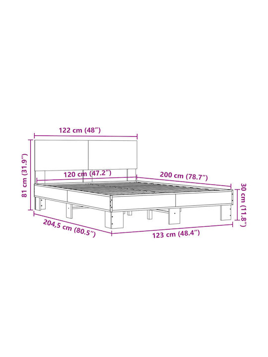 Pat Semi-dublu Din Lemn Stejar Cu Plăci Pentru Saltea 120x200cm