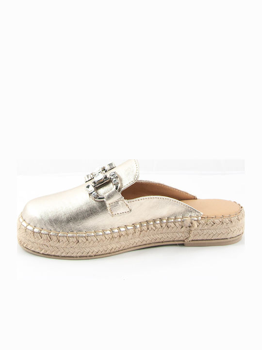 Flat Δερμάτινα Mules σε Χρυσό Χρώμα