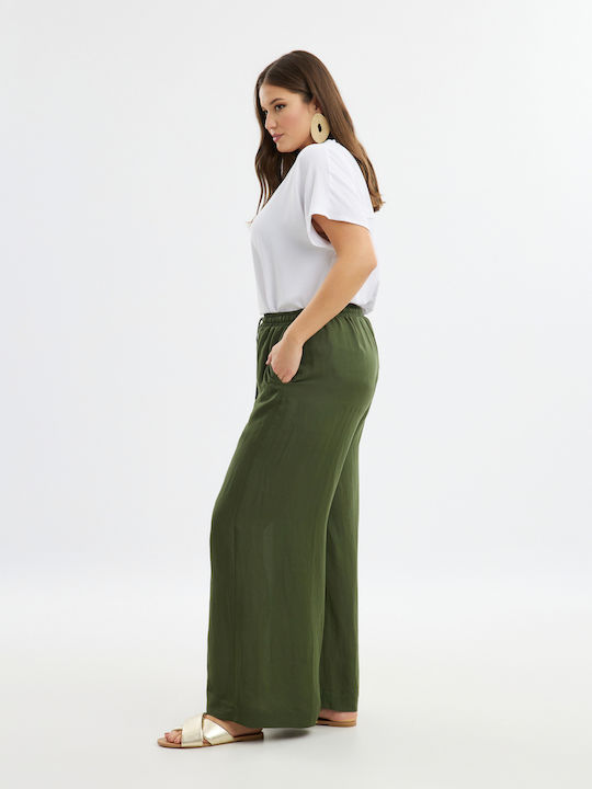 Mat Fashion Pantaloni de damă De in Pantaloni cu elastic Kaki