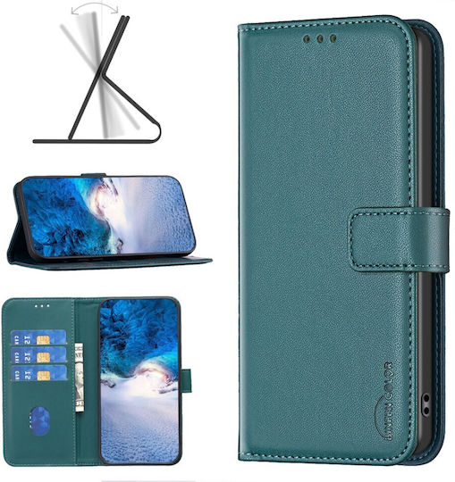 Binfen Калъф Портмоне От Изкуствена Кожа Зелен Redmi Note 13 Pro 4G / Poco M6 Pro 4G