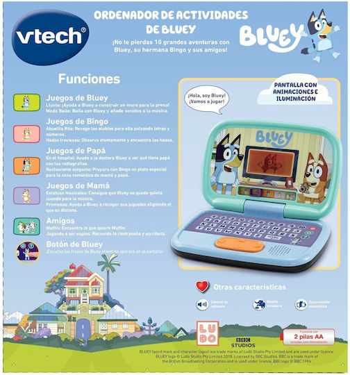 Vtech Bluey Mon ordi Interactif (ES) Електронен детски образователен лаптоп/таблет за 3++ години