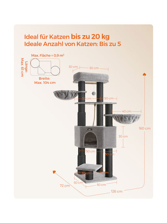 Songmics Scratching Post Cat Trees Gray 50x50x160cm