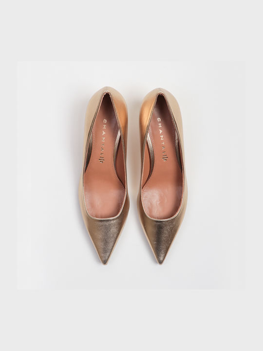 Chantal 1962 Leather Pointed Toe Gold Medium Heels