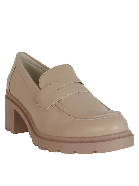 Migato Synthetic Leather Beige Low Heels