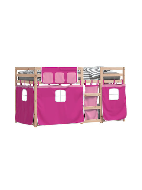 Pat pentru Copii Loft Bed Single Roz pentru Saltea 80x200cm