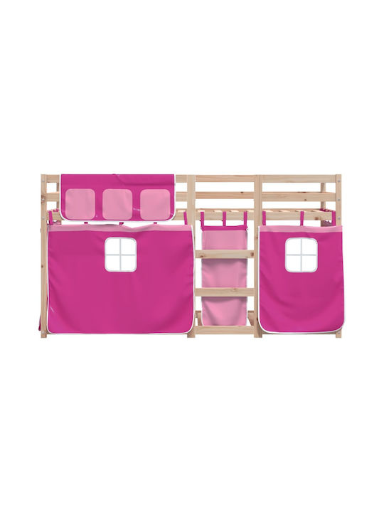 Pat pentru Copii Loft Bed Single Roz pentru Saltea 80x200cm