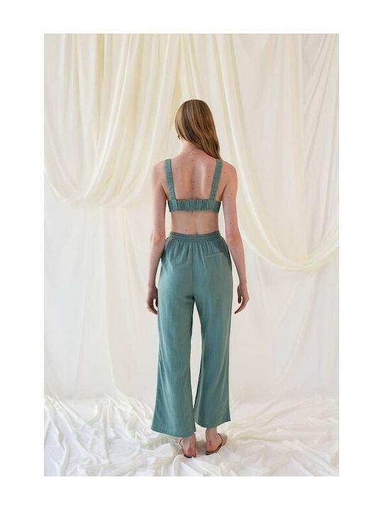 Mind Matter Damen Leinen Palazzo-Hose Green