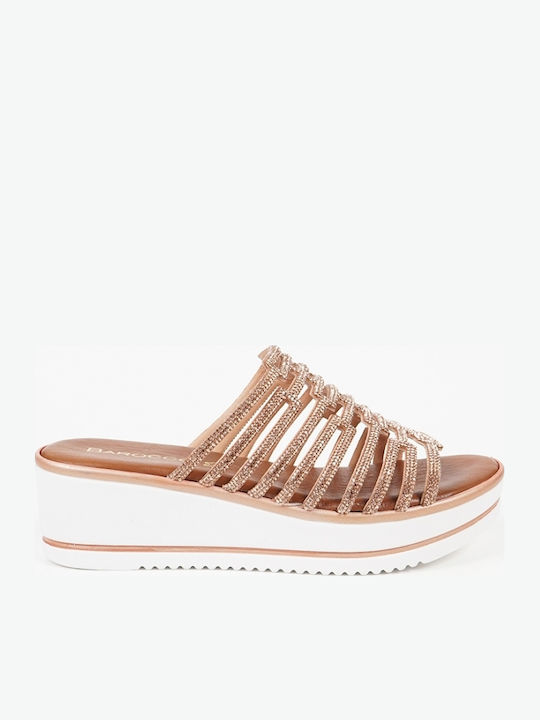 Δερμάτινα Γυναικεία Σανδάλια Flatforms Χρυσά