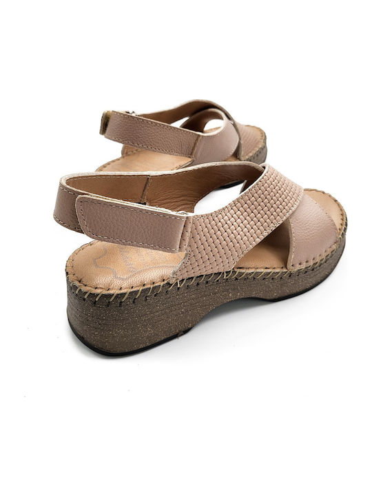 Leather Women's Flat Sandals Anatomic in Pink Color