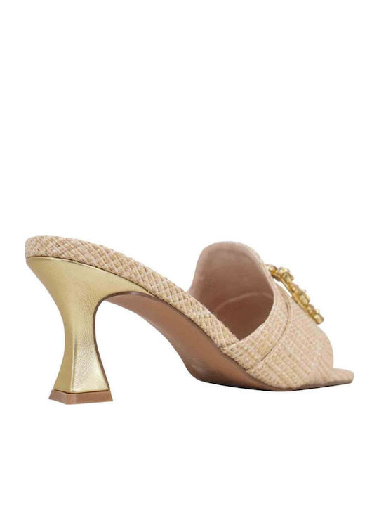 Lucia536 Mules με Λεπτό Ψηλό Τακούνι σε Μπεζ Χρώμα