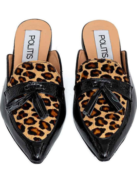 Flat Mules από Λουστρίνι σε Μαύρο Χρώμα