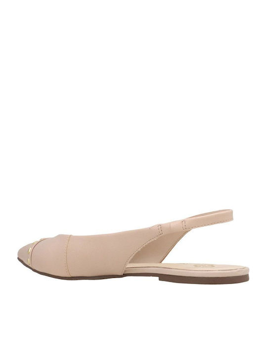 Synthetic Leather Slingback Ballerinas Beige